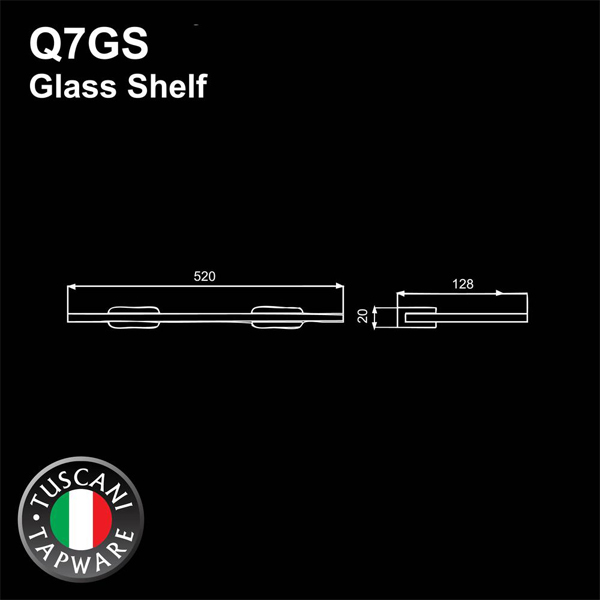 Description photo 1 of TUSCANI Q7GS GLASS SHELF CORNER <br> ធ្នើកញ្ចក់ប្រើសម្រាប់កាច់ជ្រុង