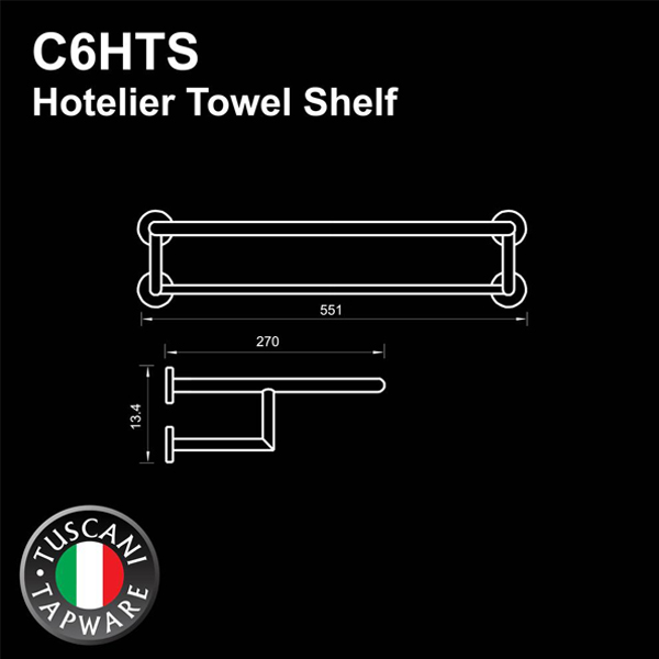 Description photo 1 of TUSCANI C6HTS HOTELIER TOWEL SHELF <br> ធ្នើរដាក់កន្សែង